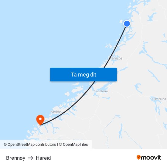 Brønnøy to Hareid map