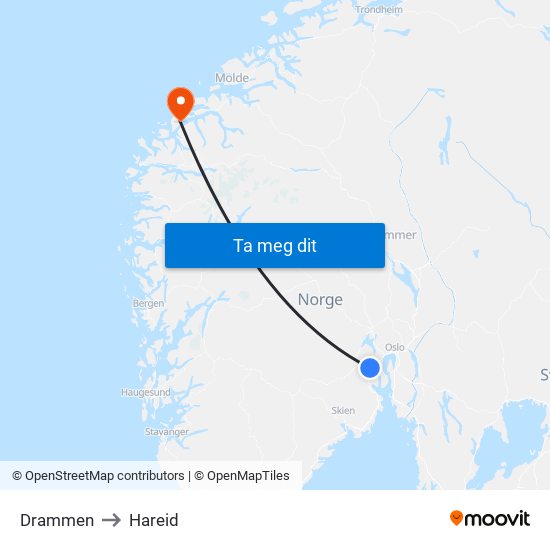 Drammen to Hareid map