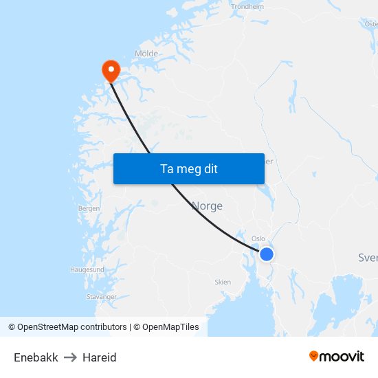 Enebakk to Hareid map