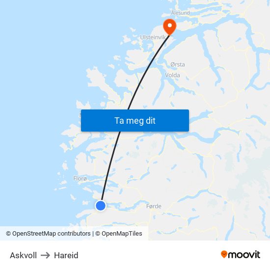 Askvoll to Hareid map