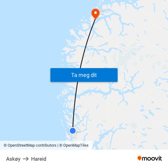 Askøy to Hareid map