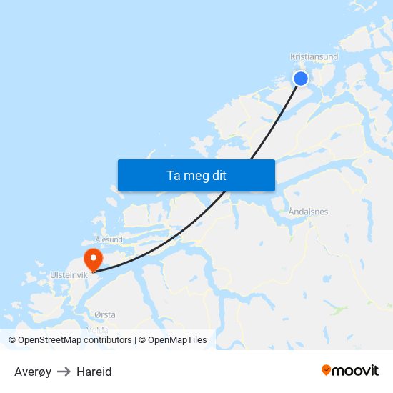 Averøy to Hareid map