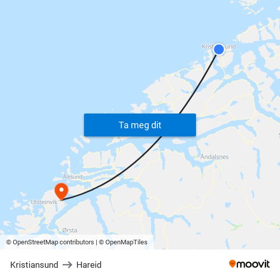 Kristiansund to Hareid map