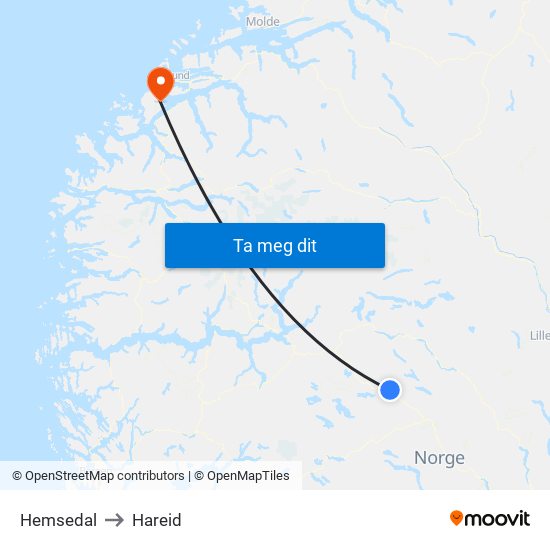 Hemsedal to Hareid map