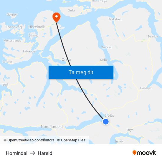 Hornindal to Hareid map