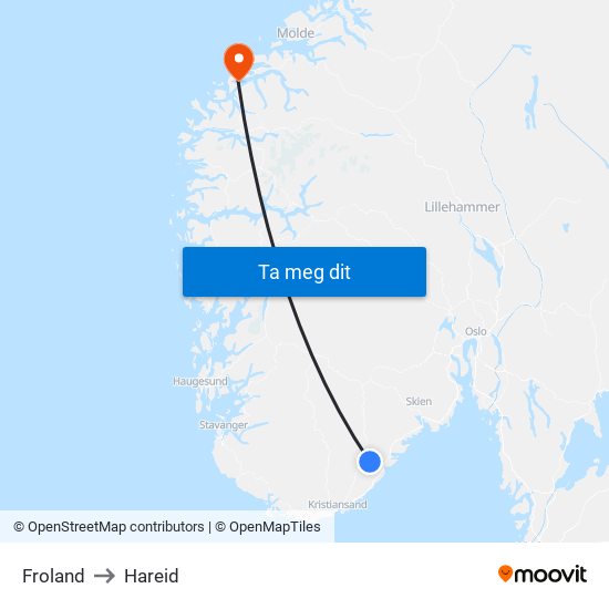 Froland to Hareid map