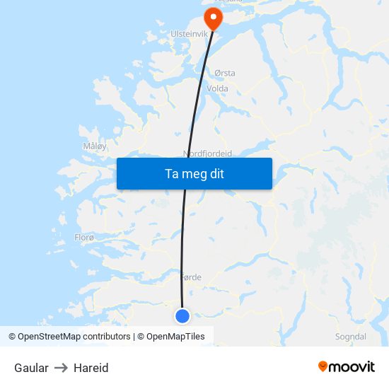 Gaular to Hareid map