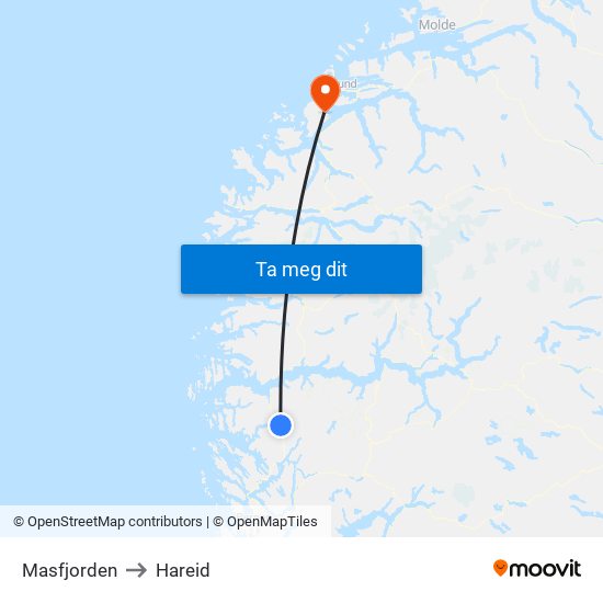 Masfjorden to Hareid map