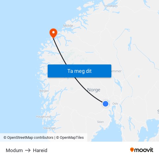 Modum to Hareid map