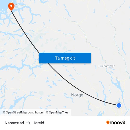 Nannestad to Hareid map