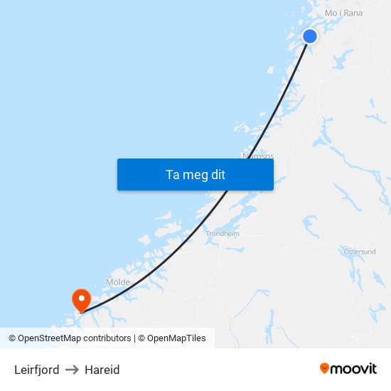 Leirfjord to Hareid map