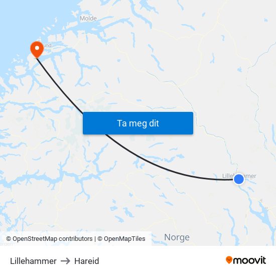 Lillehammer to Hareid map