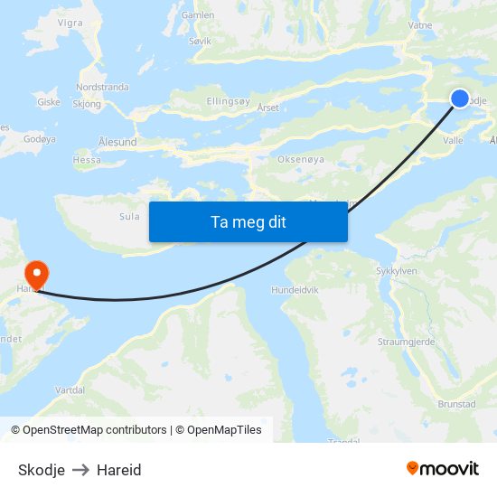 Skodje to Hareid map