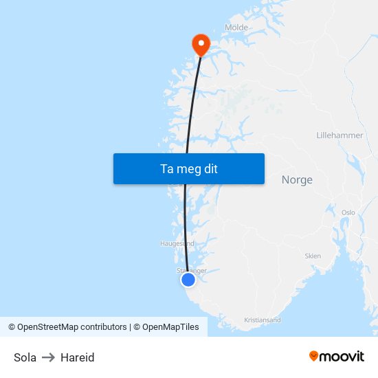 Sola to Hareid map