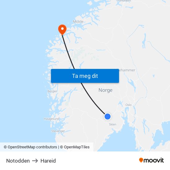 Notodden to Hareid map