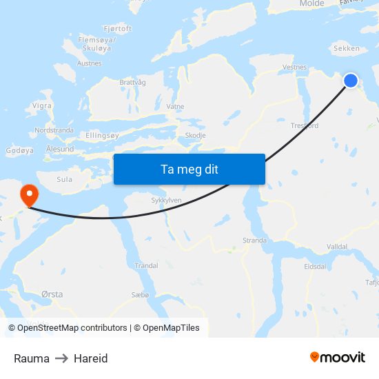 Rauma to Hareid map