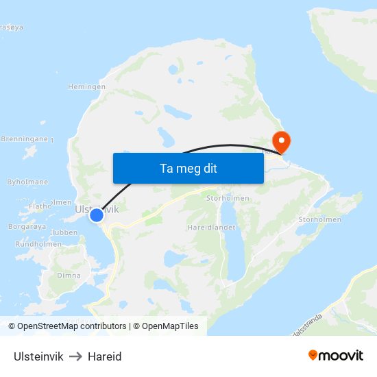 Ulsteinvik to Hareid map
