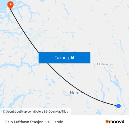 Oslo Lufthavn Stasjon to Hareid map