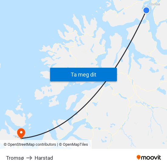 Tromsø to Harstad map