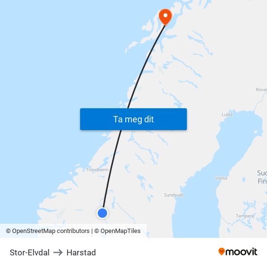 Stor-Elvdal to Harstad map