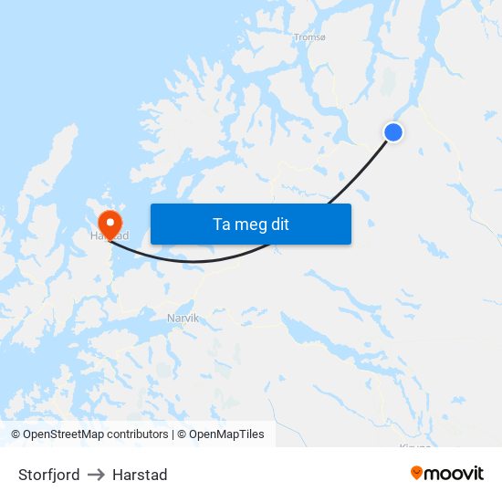 Storfjord to Harstad map