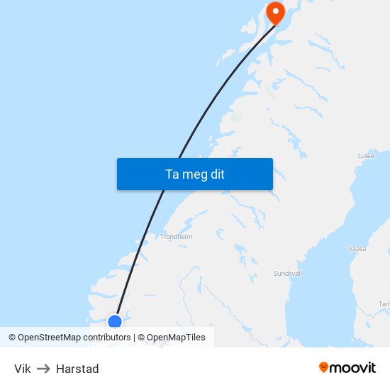 Vik to Harstad map