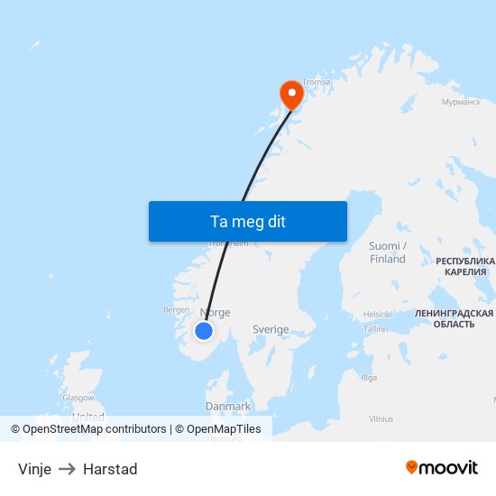 Vinje to Harstad map