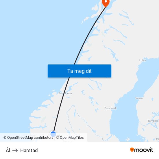Ål to Harstad map
