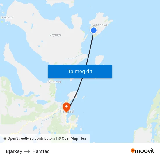 Bjarkøy to Harstad map