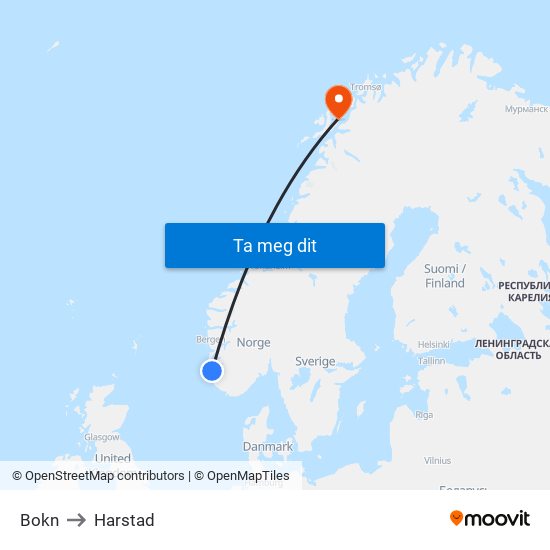 Bokn to Harstad map