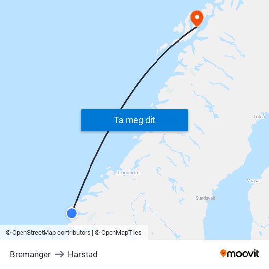 Bremanger to Harstad map