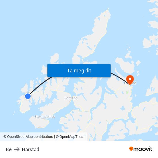 Bø to Harstad map