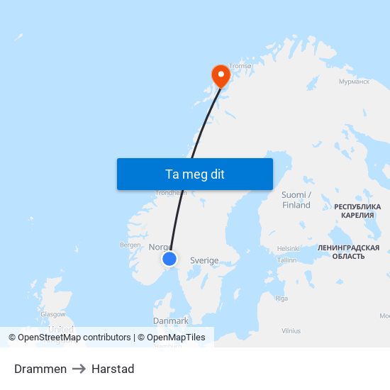 Drammen to Harstad map