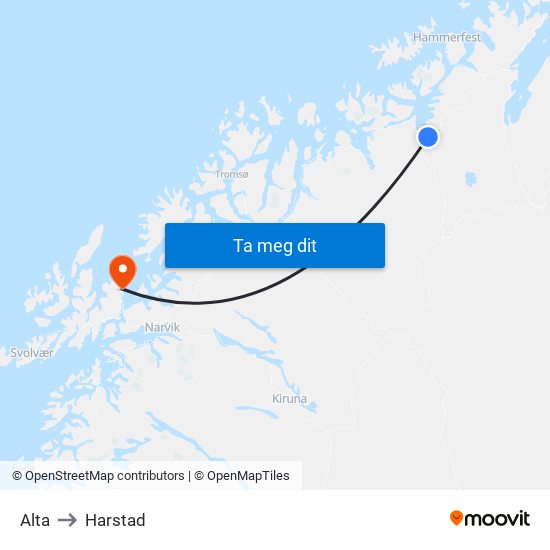 Alta to Harstad map