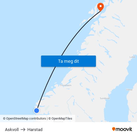 Askvoll to Harstad map