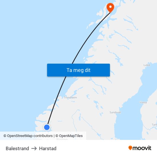 Balestrand to Harstad map