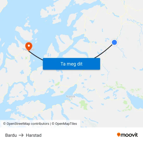 Bardu to Harstad map