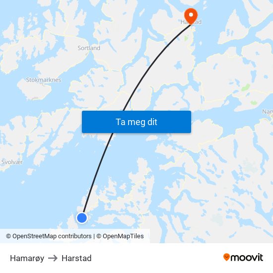 Hamarøy to Harstad map