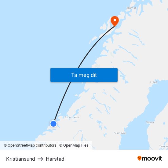 Kristiansund to Harstad map