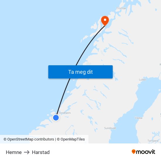 Hemne to Harstad map