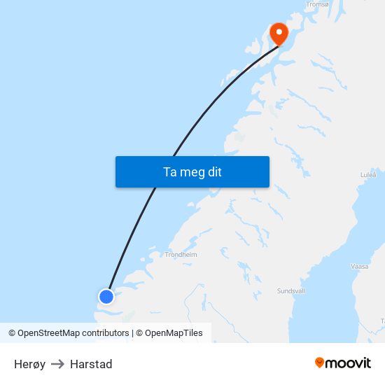 Herøy to Harstad map