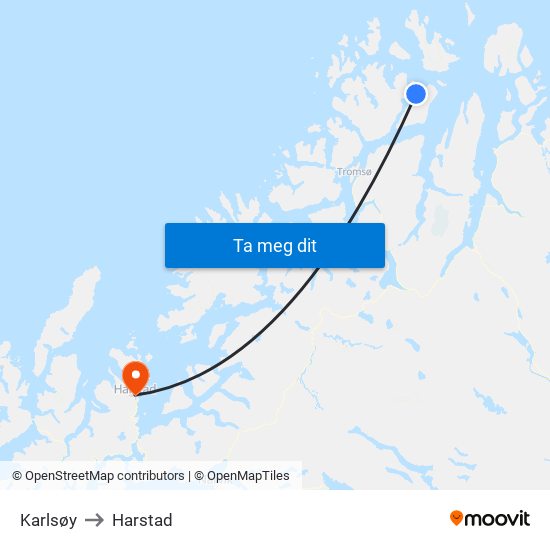 Karlsøy to Harstad map
