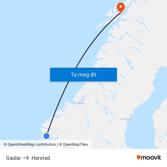 Gaular to Harstad map