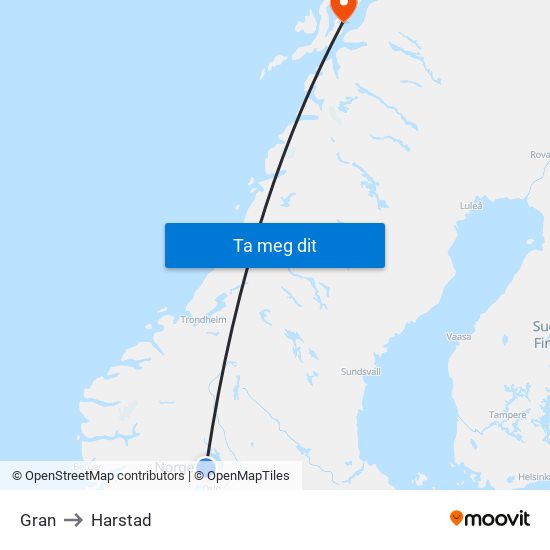 Gran to Harstad map