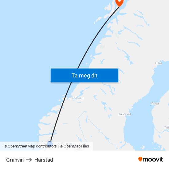Granvin to Harstad map