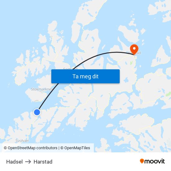 Hadsel to Harstad map