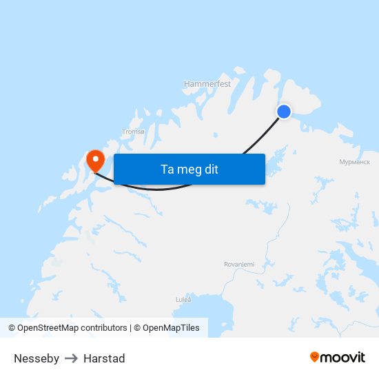 Nesseby to Harstad map