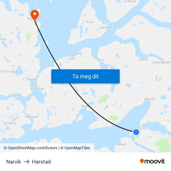 Narvik to Harstad map