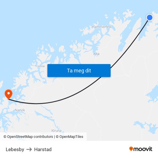 Lebesby to Harstad map
