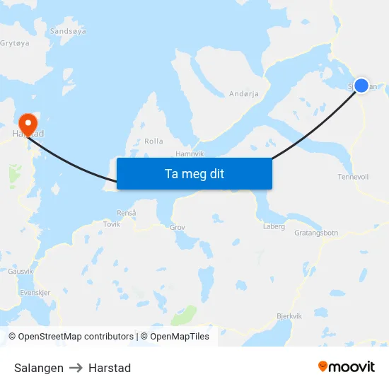 Salangen to Harstad map